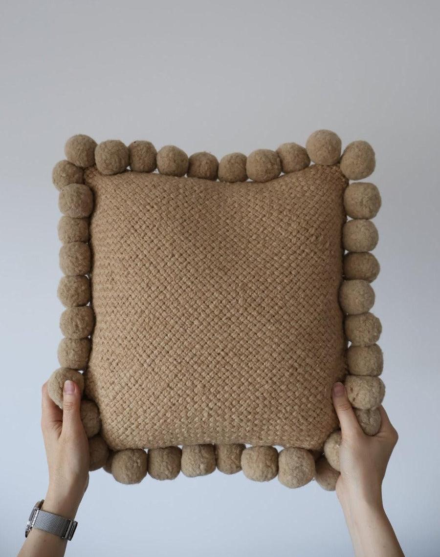 SQUARE WITH POM POMS - MEDIUM | SAND COLOUR-The Andes Project
