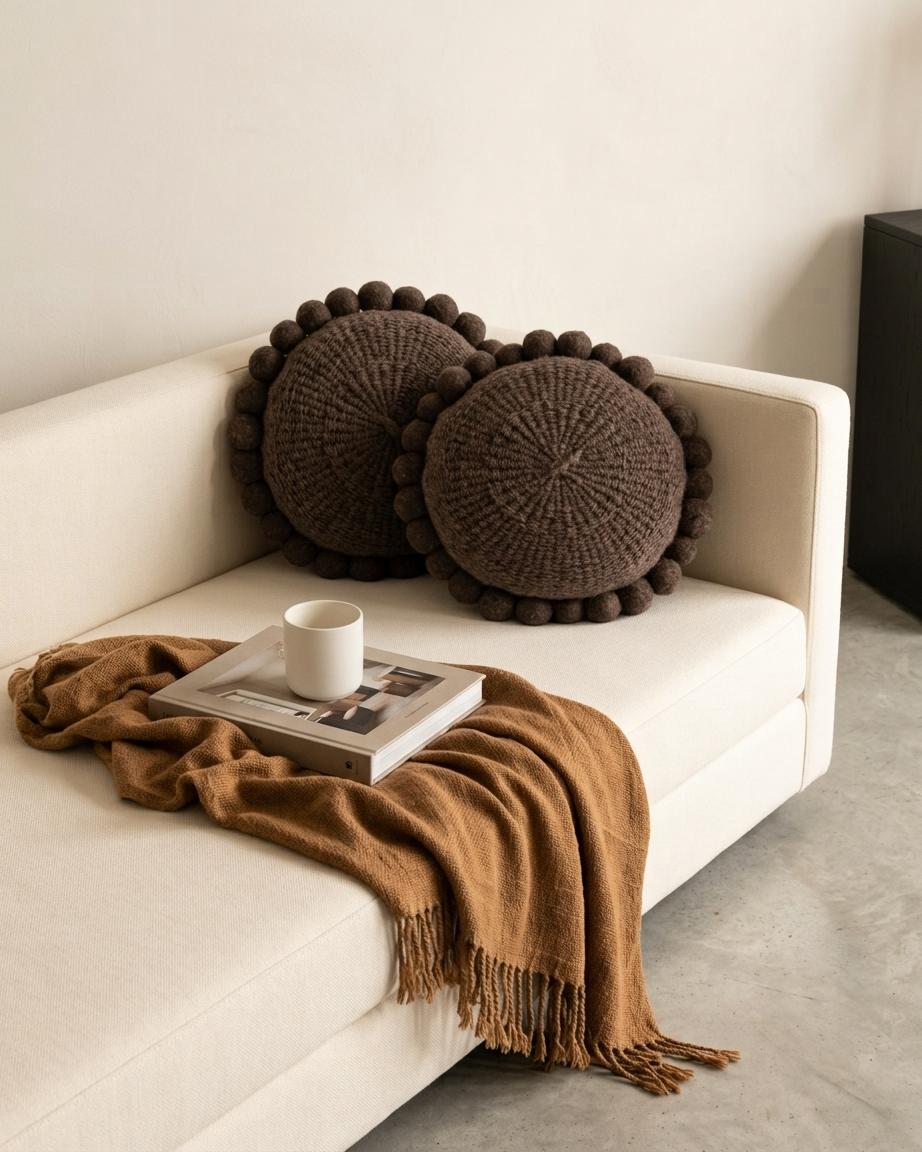 ROUND WITH POM POMS - MEDIUM