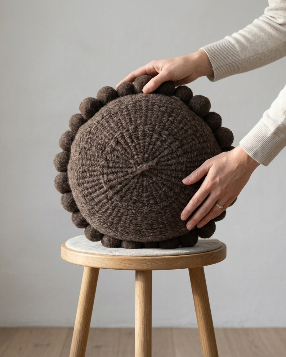 ROUND WITH POM POMS - MEDIUM