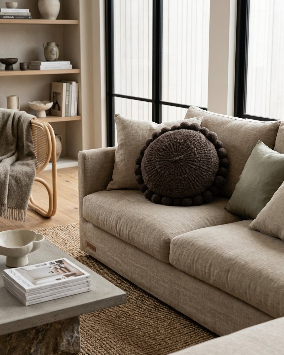 ROUND WITH POM POMS - MEDIUM