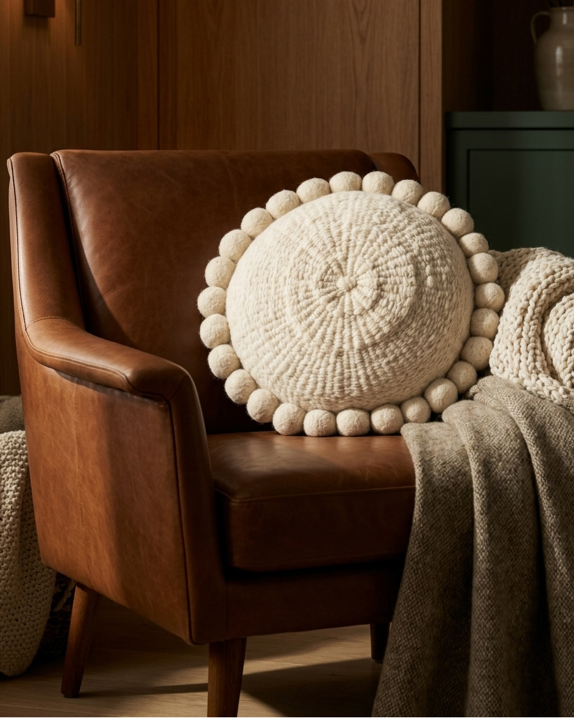 ROUND WITH POM POMS - MEDIUM