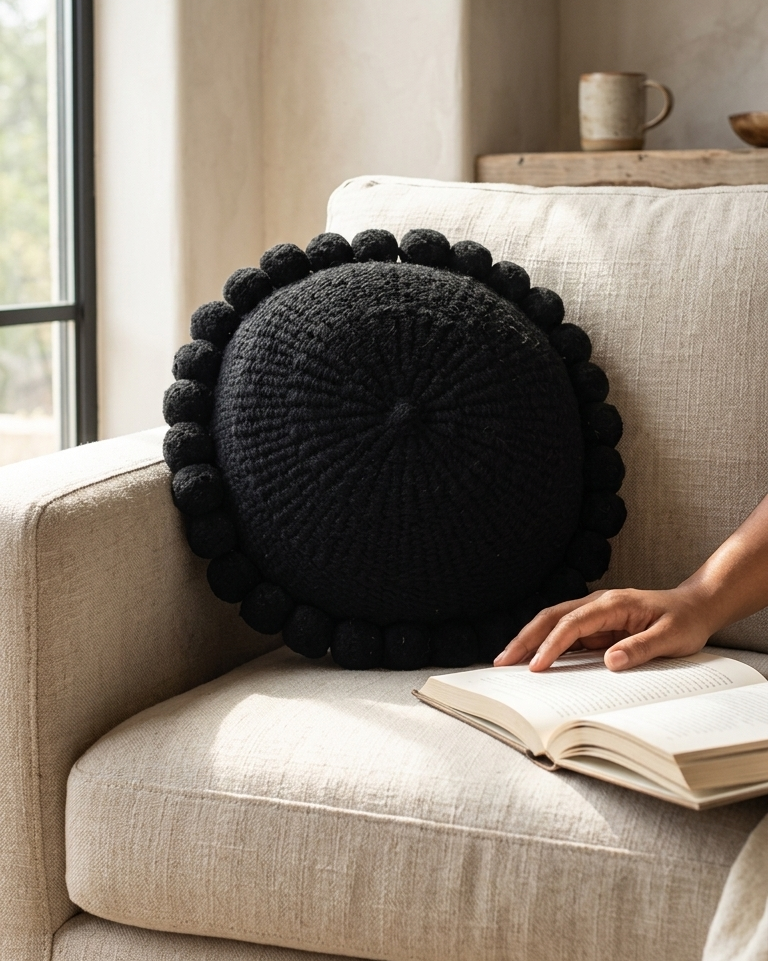 ROUND WITH POM POMS - MEDIUM