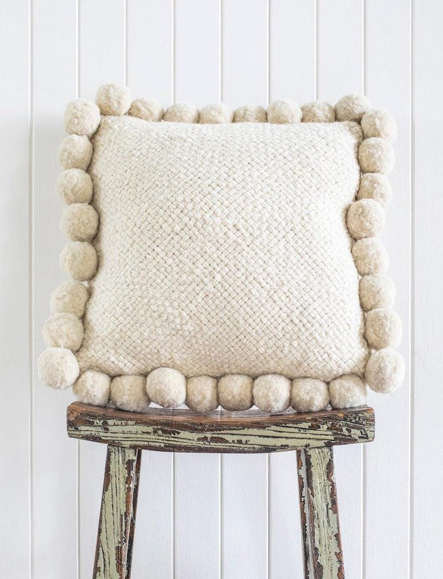 SQUARE WITH POM POMS - LARGE | NATURAL-The Andes Project