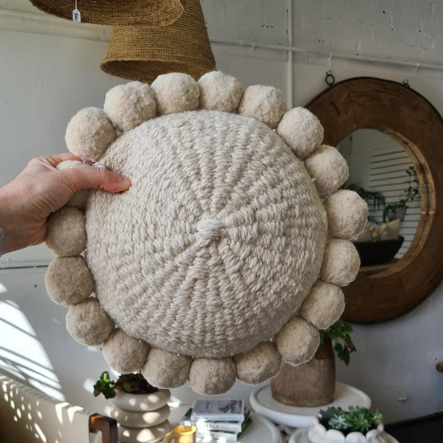 ROUND WITH POM POMS - SMALL | NATURAL-The Andes Project