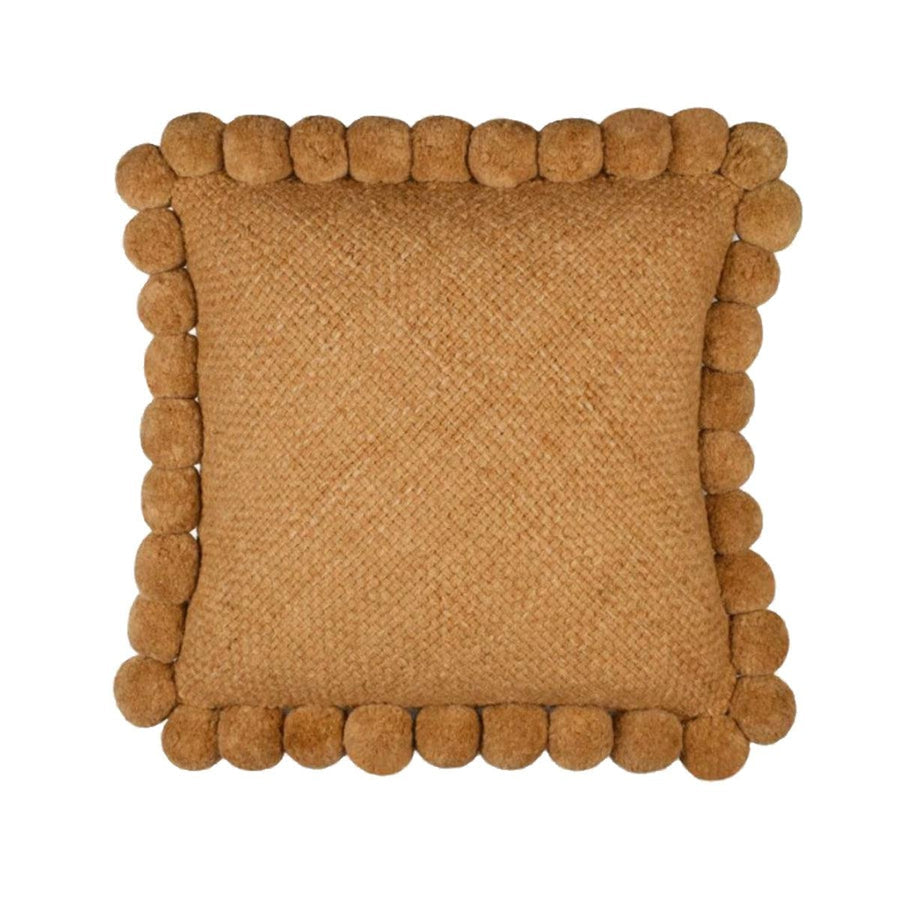 SQUARE WITH POM POMS - MEDIUM | CAMEL COLOUR-The Andes Project